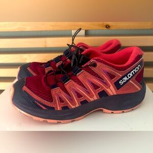 Salomon Red and Blue Sneakers with Mesh Upper and Trail Outsole Size: 1